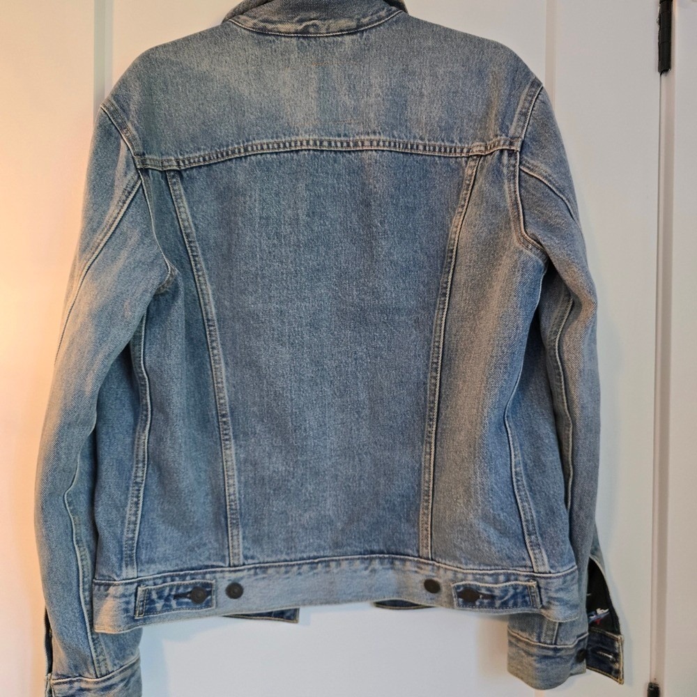 Levi Strauss & Co Denim Jacket Aloha Print Lined Blue Medium Wash Trucker - Picture 7 of 16